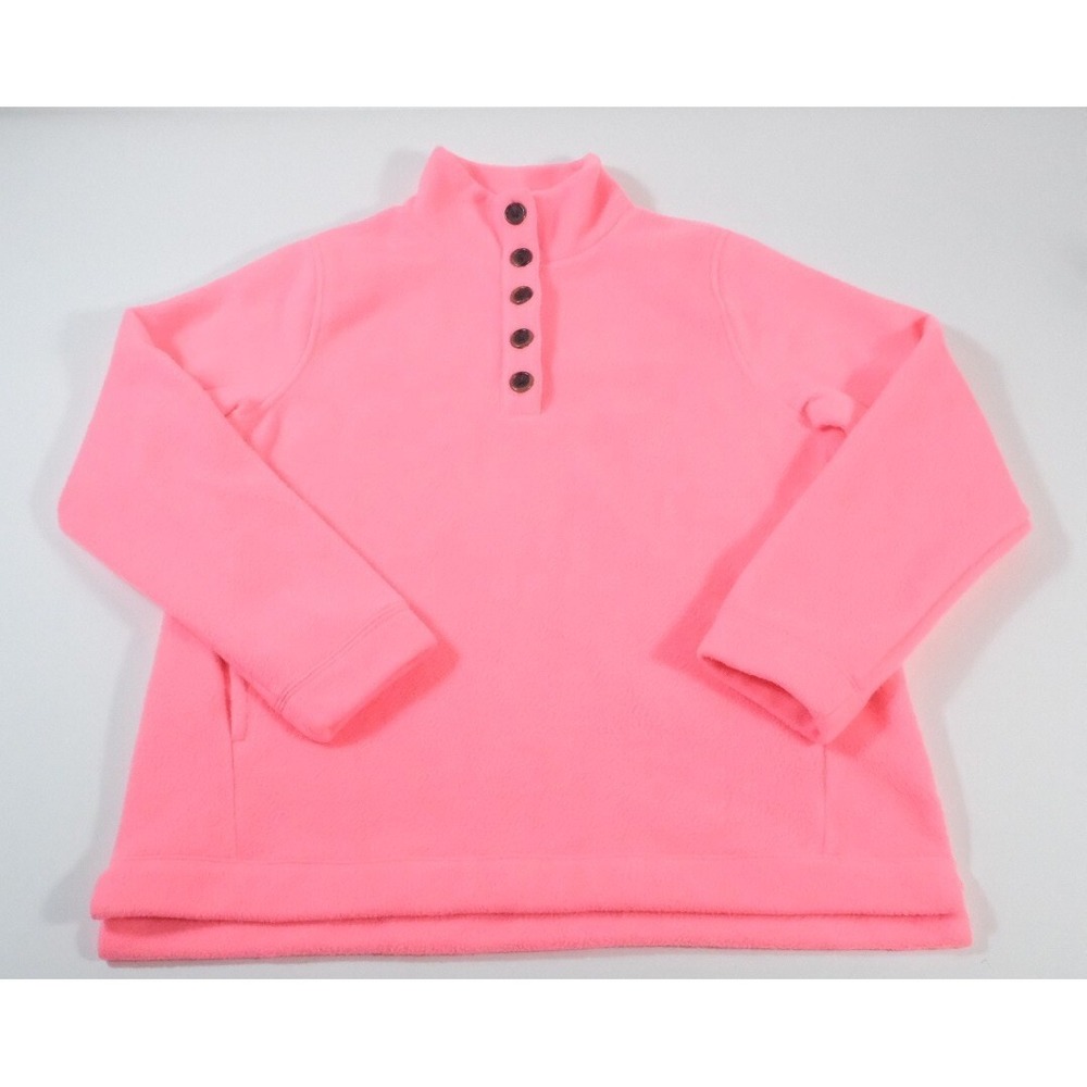 J.Crew Fleece Pullover Women M Pink Mock Neck Button Placket Soft Cozy Layering
